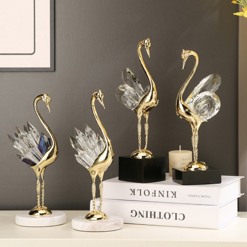 北欧金轻奢水晶天鹅摆件创意家居玄关客厅酒柜装饰品乔迁新居送礼