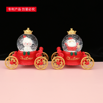 Santa Claus Carriage Crystal Ball Inner Turn Music Box Home Decoration Christmas Gift Happiness Good Gift