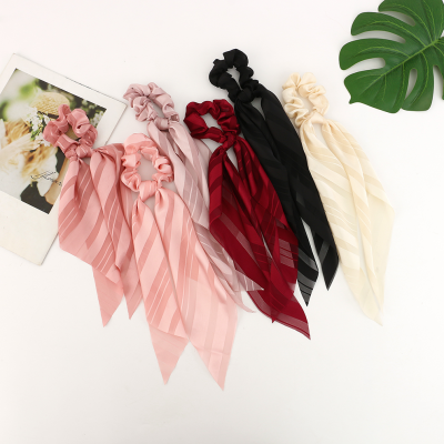 European and American New Cute Knotted Ribbon Satin Large Intestine Ring Monochrome Silky Square Scarf Hair Ring Women's Ponytail Tie Hair