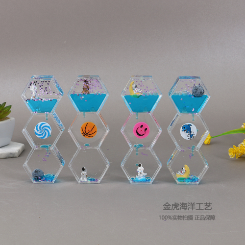 Polygonal Creative Oil Leak Dynamic Hourglass Ornament Creative Small Timed Hourglass Desktop Ornament