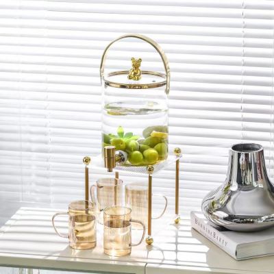 Household Living Room Cold Water Bottle with Faucet Good-looking Large Capacity Beverage Juice Bucket Glass High Temperature Resistance Cool Water Pot
