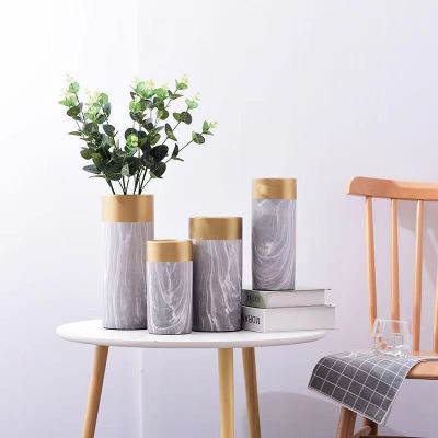 New Ceramic Vase Decorative Ornament Nordic Home Ornament Modern Light Luxury Creative Marble Pattern Straight Jar Flower Ware