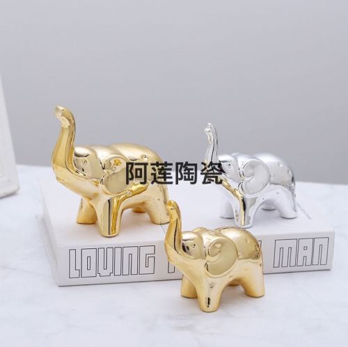 陶瓷电镀小象玄关摆件书桌摆件