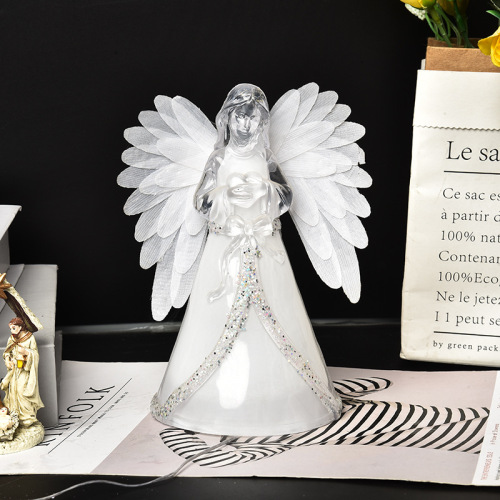 圣诞摆件厂家直供2021抱心光纤天使亚克力七彩灯礼品发光工艺品