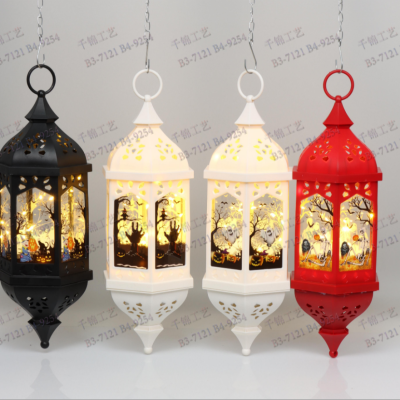 Cross-Border USB Rechargeable Courtyard Candle Storm Lantern Outdoor LED Picture Printing Decorative Hanging Lamp Antique GD Ambience Light
