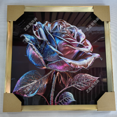 Factory New Arrival 3D Wall Art Print Crystal Porcelain Glass Painting With Golden Aluminum Frame 40*40cm (16*16 inch)