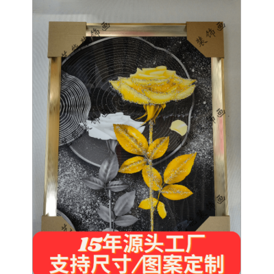 Light Luxury Crystal Porcelain Painting Decoration Frame Crystal Porcelain Bright Crystal Diamond Line Decorative Painting Nordic Mural Crafts-Flower Series 2