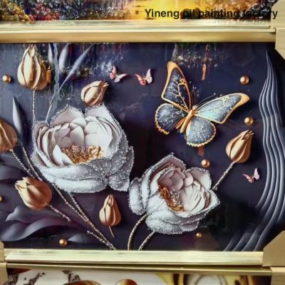 Crystal Porcelain Decorative Painting Living Room Sofa Hanging Picture Mural Modern Painting with Photo Frame Diamond Diamond Line Painting Photo Frame Home Decoration
