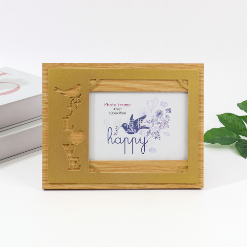 Golden English letter hollow wooden photo frame