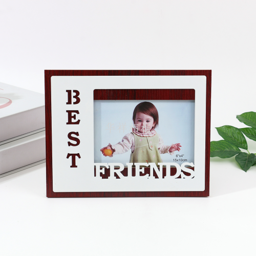 Red and white English letter hollow wooden photo frame