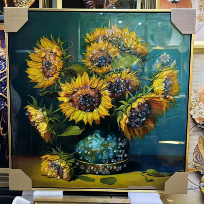 Sunflower Decorative Calligraphy and Painting High-End Diamond Crystal Porcelain Painting Light Luxury Popular Decorative Painting