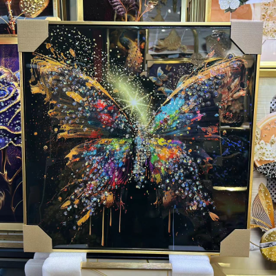 Vivid Butterfly Slightly Luxury Decoration Calligraphy and Painting High-End Diamond-Embedded Crystal Porcelain Painting Popular Decorative Painting Customer Hanging Painting