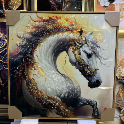 Galloping Horse Slightly Luxury Decoration Calligraphy and Painting High-End Diamond-Embedded Crystal Porcelain Painting Popular Decorative Painting Customer Hanging Painting