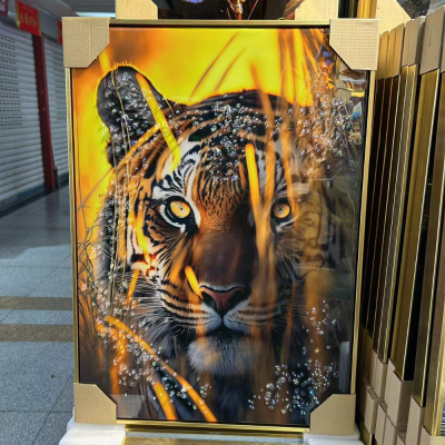 Vivid Tiger Entrance Decoration Calligraphy and Painting Living Room Decorative Painting Light Luxury Sofa Background Wall Crystal Porcelain Painting Diamond Decorative Painting
