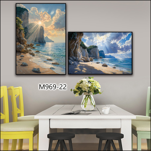 沙滩装饰画840抽象油画风景装饰工艺品壁画客厅挂画相框帆布画