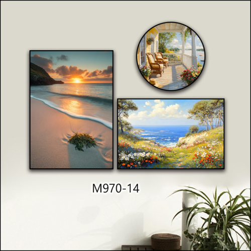 沙滩装饰画842抽象组合油画风景装饰工艺品壁画客厅挂画相框布画