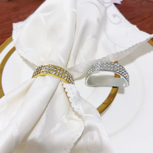 跨境货源复古镶钻餐巾环西餐厅酒店用餐摆台合金半圆餐巾圈批发