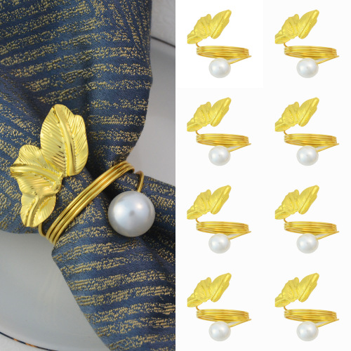 约批发亚马逊树叶带钻金秋收节餐桌装饰餐巾圈纸巾环婚礼摆台