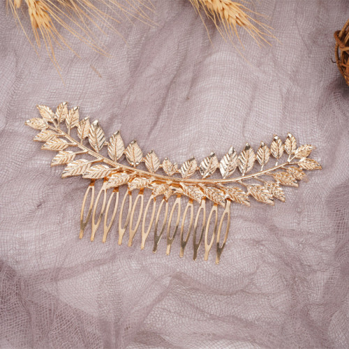 欧美跨境合金新娘树叶发梳发饰金属时尚批发婚礼卷发流苏新娘必备
