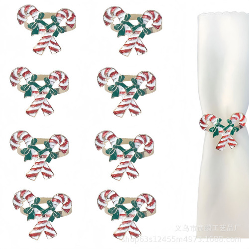 圣诞跨境餐巾环圣诞蝴蝶双拐杖餐巾扣节日聚餐酒店餐桌装饰餐巾圈