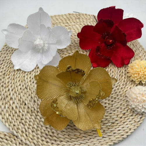 跨境爆款亮片金粉圣诞花圣诞树装饰花圣诞花环节日装饰配件批发