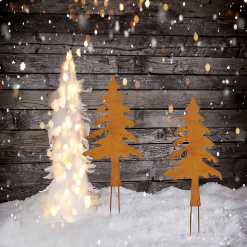 新款圣诞装饰生锈地插户外花园装饰品金属圣诞树蜡烛锈色摆件批发