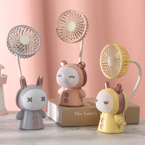 23 new cartoon doll desktop usb charging small fan second gear adjustment with night light fan douyin group purchase