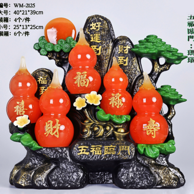 O-BODA COFFEE Resin Craft Ornament Auspicious Opening Home Decoration Five Blessings-Gourd
