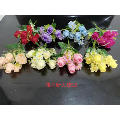 Oil Painting New Big Rose Artificial Flower Home Decoration Foreign Trade Wholesale
