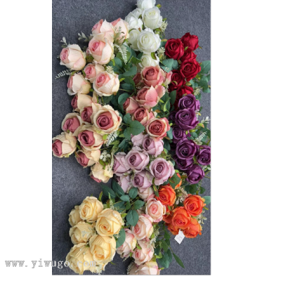 9 Queen Emulational Rose Flower Bouquet Home flores artifiiales  Foreign Trade