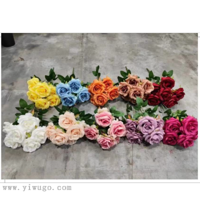 7 Head Handle Bunch Rose Chinese Rose Rose Artificial Flower Home Decoration Foreign Trade Factory Wholesale Baiyijia