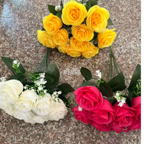 12头玫瑰 仿真花家居装饰外贸批发绢花塑料花手捧