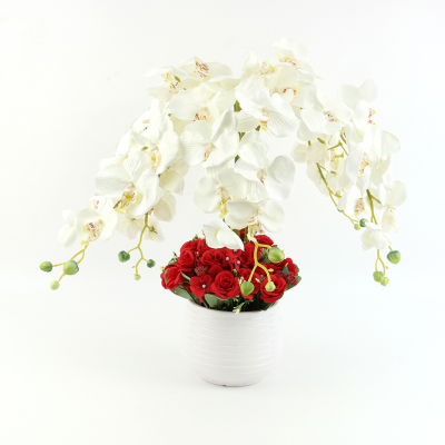Factory Wholesale 3D Printing Pu Feel Phalaenopsis Emulational Flower and Silk Flower Wedding Home Decoration Photography Props Potted Plant
