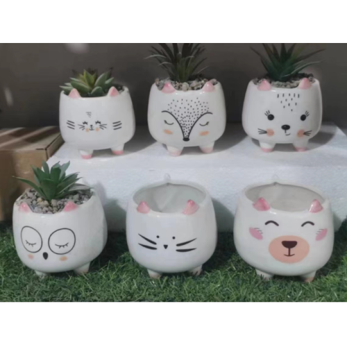 2023 ceramic basin fox， bear， cat 6 ceramic mixed flower arrangement flowerpot