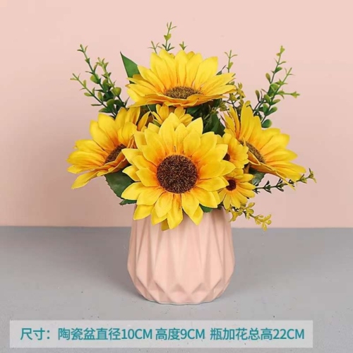 cute color pot suit with pot indoor decoration sunflower sunflower silk flower display vase stocking flower silk flower