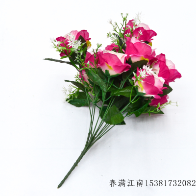 Five-Color Rose Artificial Flower Wedding Bouquet Holder Household Commercial Use Decorative Fake Flower