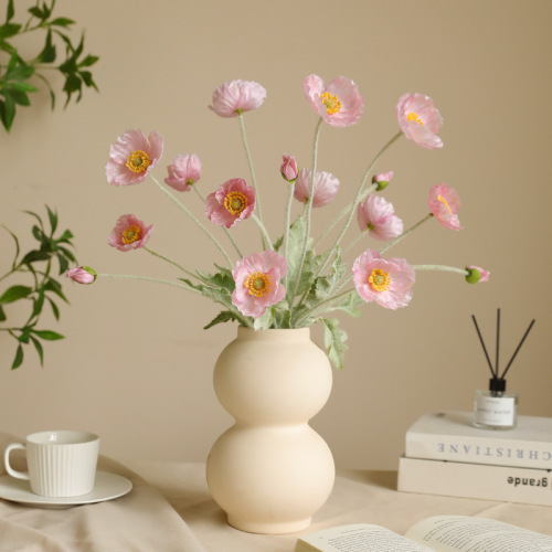 高品质仿真植绒4头虞美人 家居装饰样板间花艺摆件仿真罂粟