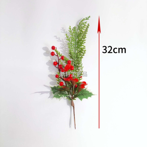 圣诞跨境货源插枝松针花枝配件红果浆果果枝节庆节日装饰仿真植物