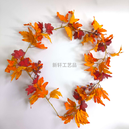 秋季景区装饰人造绿植枫叶 亚马逊万圣节圣诞壁挂仿真枫叶藤条