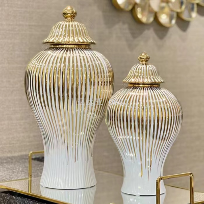 Ceramic Electroplating Golden Edge General Bottle Home Decoration Light Luxury Crafts Decorative Soft Outfit Living Room Vase