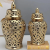 Simple Elegant Chinese Electroplating Hollow General Gold Ceramic Pot Desktop Furnishings Ornaments Porcelain Storage Jar