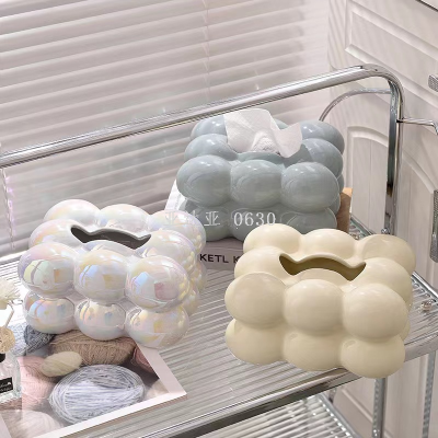 INS Ceramic Tissue Box Light Luxury Home Ornaments Living Room Coffee Table Decorations Creative Cute Cotton Candy Paper Extraction Box