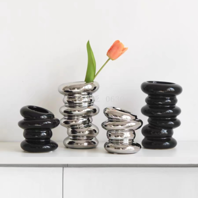 Modern Nordic Art High Sense Special-Shaped Ceramics Vase Creative Dining Table Flower Arrangement Domestic Ornaments