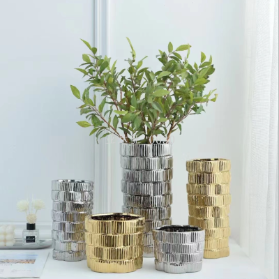 Gold and Silver Handmade Creative  Art Ceramic Vase Hydroponic Flower Arrangement Living Room Decoration Porcelain