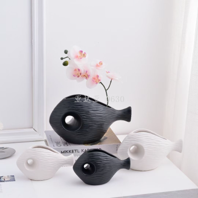 Fish-Shaped New Flower Arrangement Ceramic Vase Porcelain Crafts Ornaments