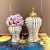 European Entry Lux Electroplated Ceramic Stripe Temple Jar Open Large Vase Hotel Ornaments