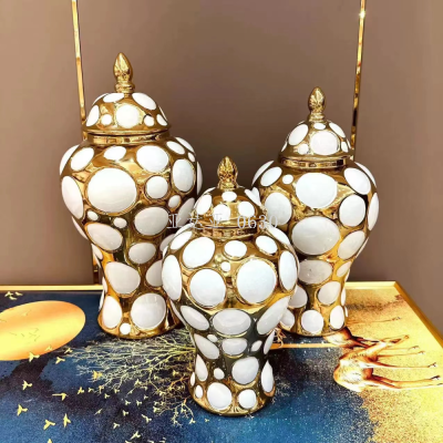 Ceramic Light Luxury Electroplating Temple Jar European Flower Vase Crafts Decoration Decoration Storage Jar