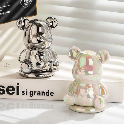 Bear Color Silver Household Ceramic Toothpick Holder Floss Cotton Swab Tube Desktop Storage Box Cans