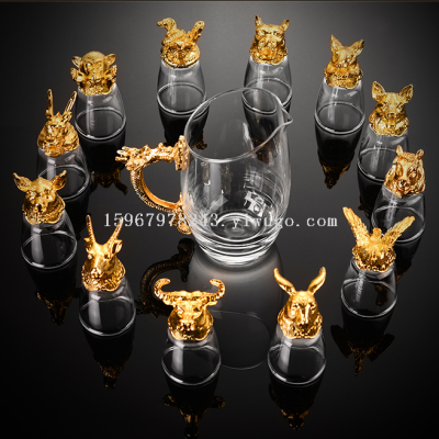 12 Zodiac Signs White Wine Glass Wine Decanter Set Household Chinese Style Glass Wine Set 12 Tass Bullets Shooter Glass