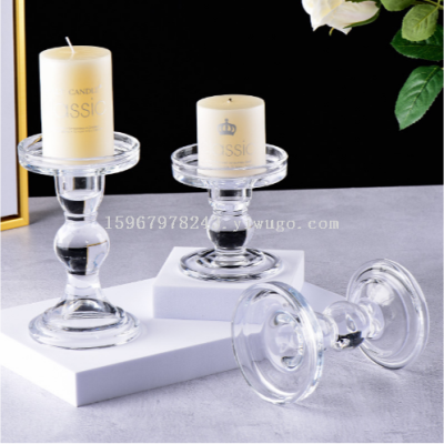 Wholesale Tall Glass Candlestick Transparent Small Candlestick European Restaurant Glass Crafts Spot Set